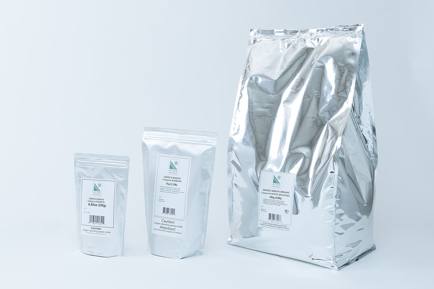 Packaging line-up · 4 SKU pouches